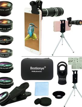 Cell Phone Camera Lens Kit,11 in 1 Universal 20x Telephoto 0.63Wide Angle 15X Macro 198°Fisheye 2X Telephoto Kaleidoscope CPL Starlight Eyemask Tripod,for Most iPhone Smartphone (Black)