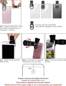 Cell Phone Camera Lens Kit,11 in 1 Universal 20x Telephoto 0.63Wide Angle 15X Macro 198°Fisheye 2X Telephoto Kaleidoscope CPL Starlight Eyemask Tripod,for Most iPhone Smartphone (Black)